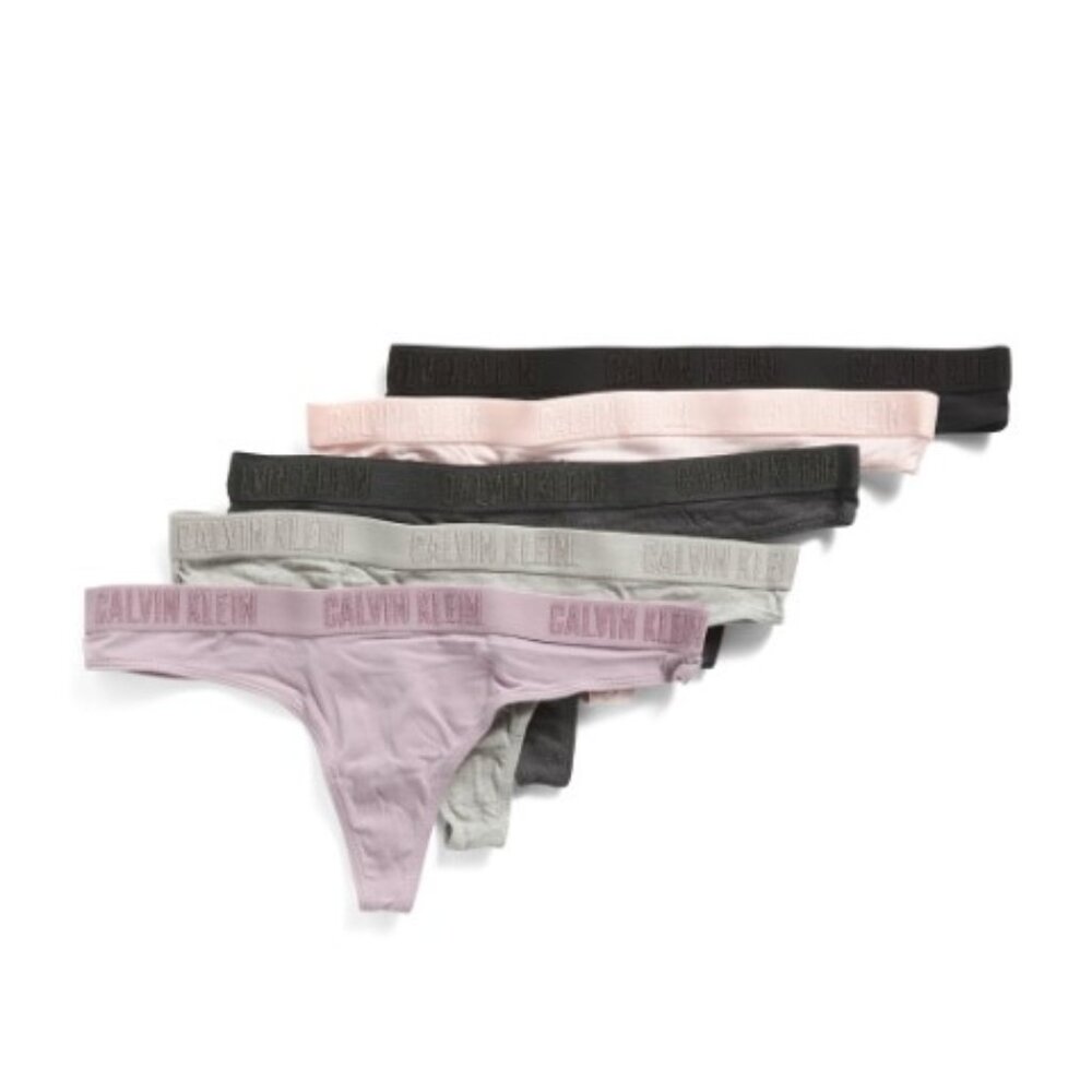 NWT Calvin Klein 5 pack Monochrome Thong Panties MSRP $65 Grey / Pink / Lilac